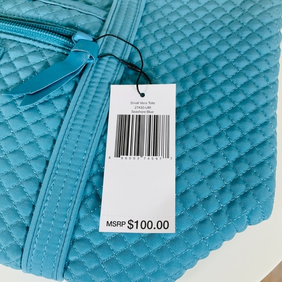 Vera Bradley Small Tote Bag Purse Spring Break Aqua Blue - Picture 7 of 7